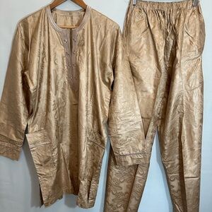 African Mens Clothing Traditional 2 Piece Embroidered Suit Shirt Pants Dashiki